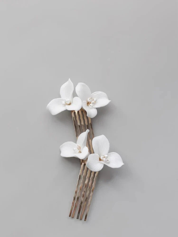 Bridal Jewelry Porcelain Flower Hair Comb Clip Pin Women Girl Head Piece For Bride Bridesmaids Hairpin Wedding Accessories 2pc gold color