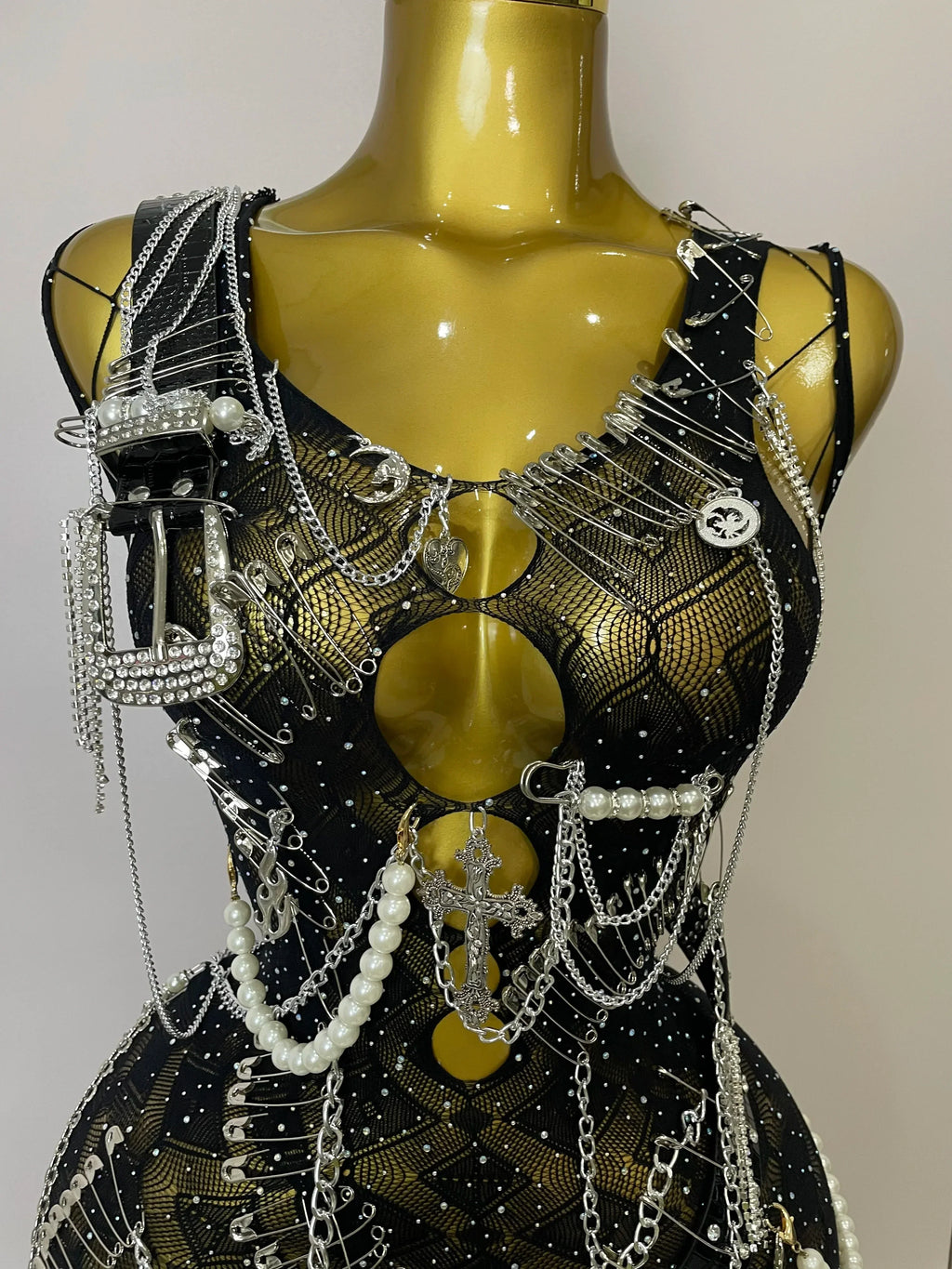 Sexy Fashion Pin Decoration Fringe Beading Short Party Dress  Women Hollow Out Nightclub Performance Singer Costume