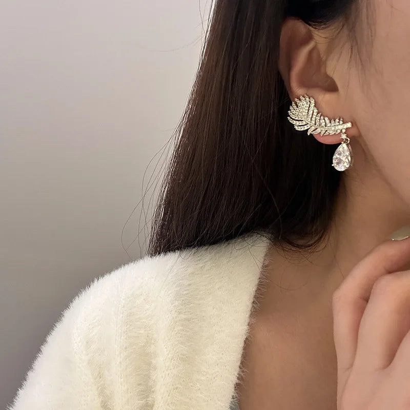 AAA Zircon Bridal Earrings Feather Cubic Zirconia Wedding Earring For Bride Bridesmaids Accessories Women Birthday Gifts Jewelry