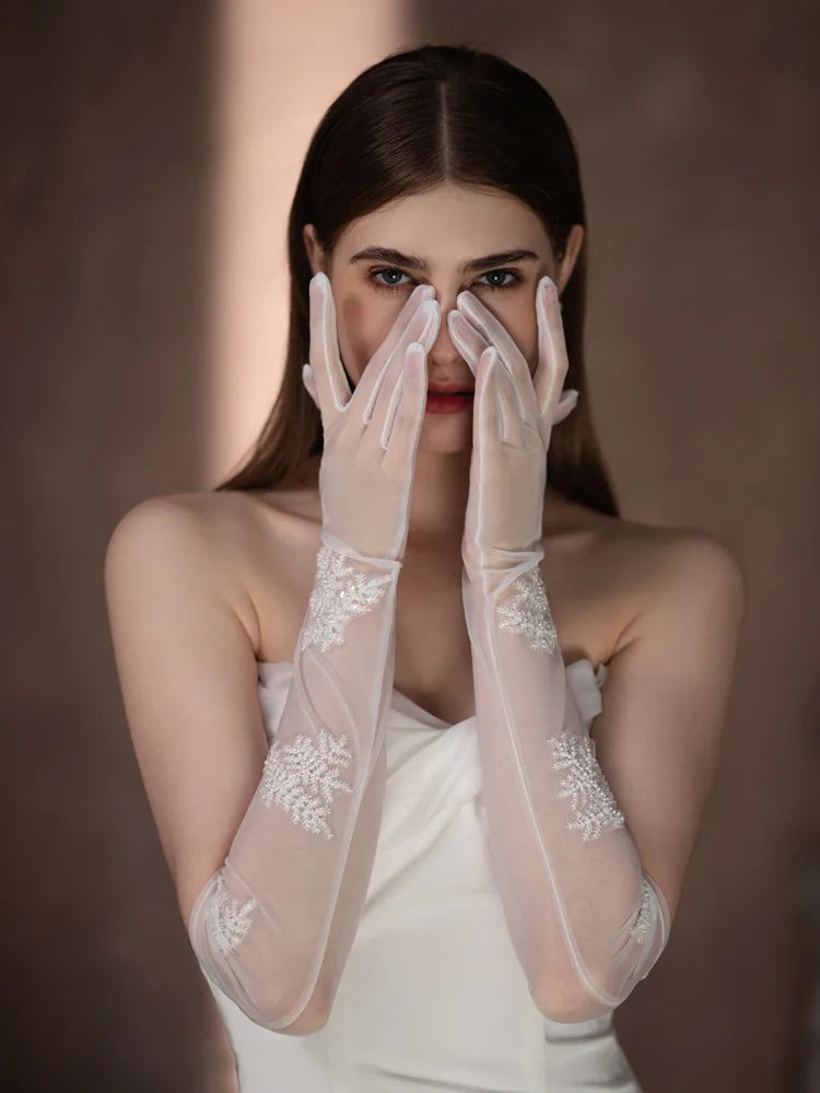 Long Bridal Gloves White Short Wristband Wedding Glove For Women Girl Party Dinner Dress Jewelry Brides Accessories Gift