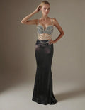 New Summer Women Sexy Shinning Crystal Tops 2 Pieces Bodycon Long Dress Elegant Evening Birthday Party Cocktail Outfit black