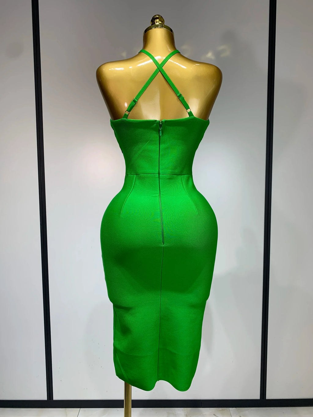 Women Sexy Sleeveless Backless Green Midi Bodycon Bandage Dress  Celebrity Elegant Evening Club Party Luxury Birthday Dress