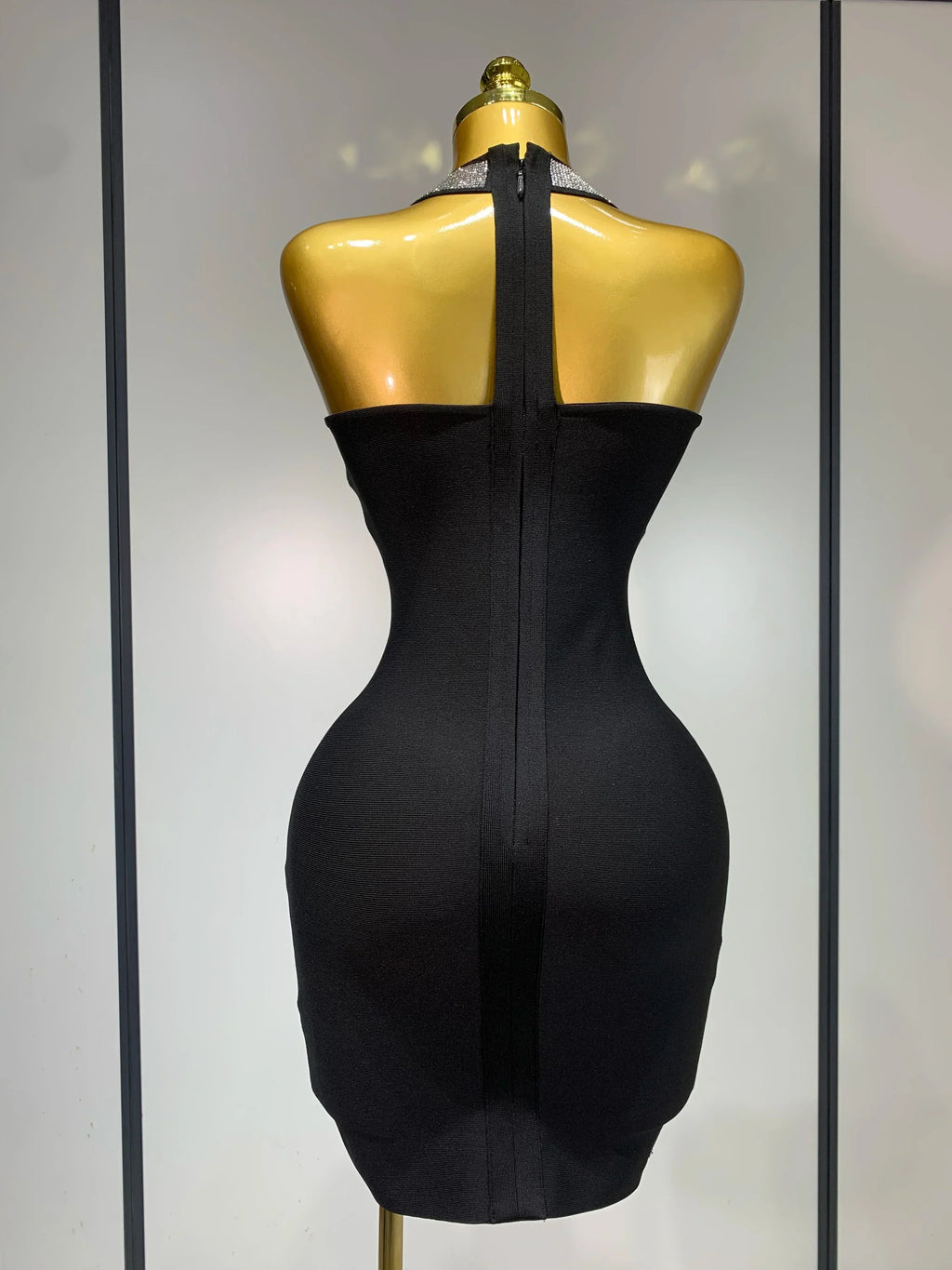 Women Sexy Backless Diamonds Sparkly Black Bodycon Bandage Dress  Elegant Evening Club Luxury Birthday Party Dresses