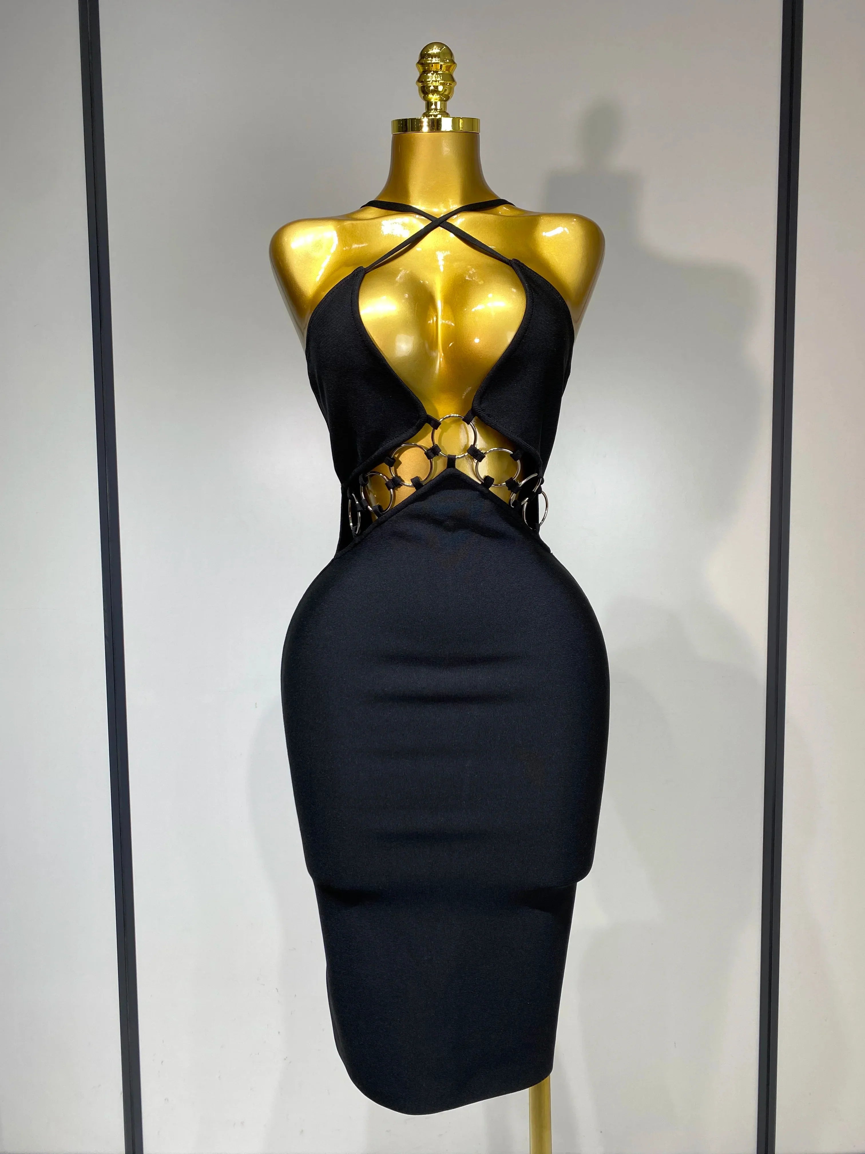Women Sexy Backless Bodycon Bandage Dress Nightclub Party Evening Dress Luxury Birthday Cut Out Black Dresses black