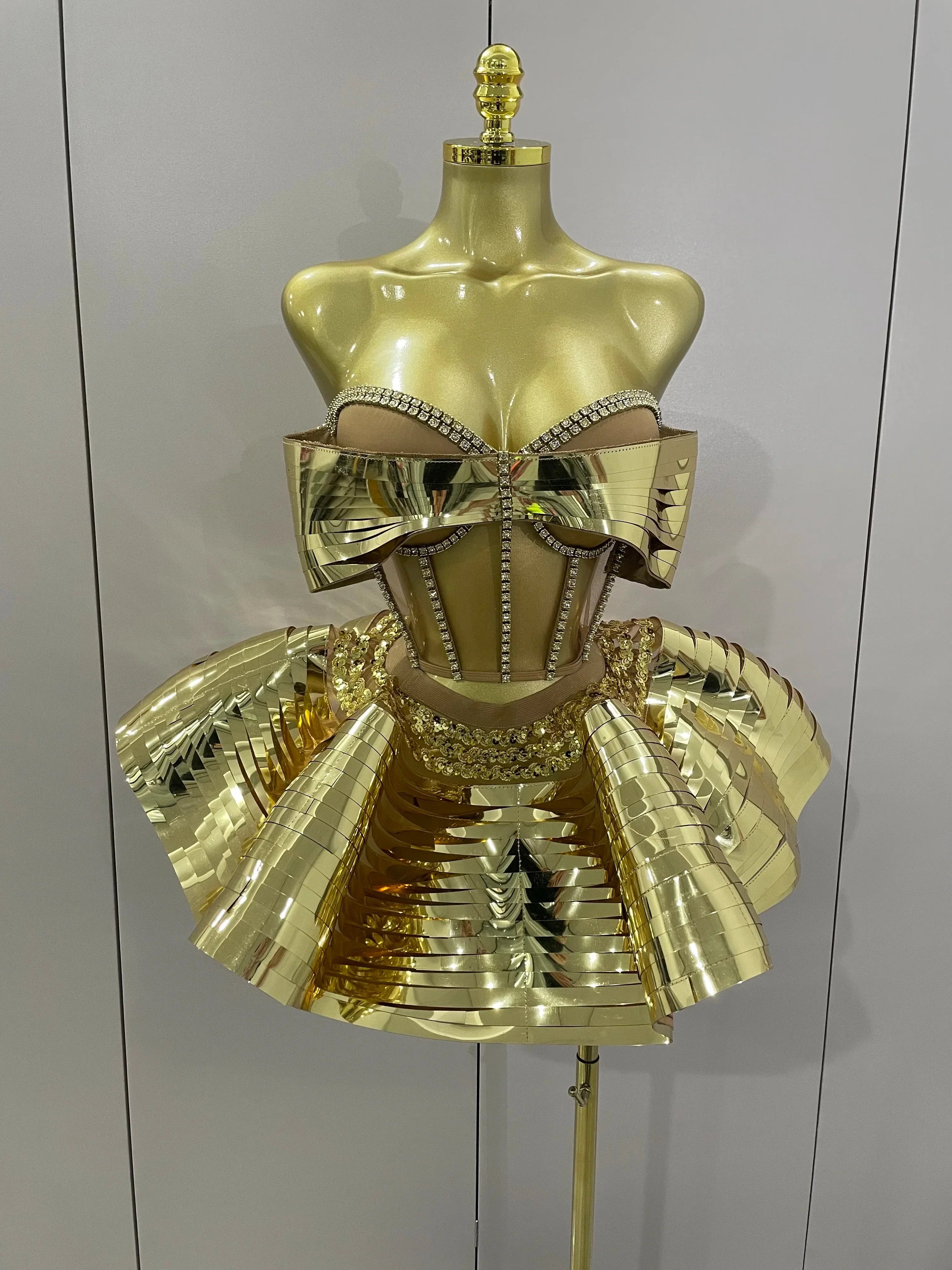 Women Silver Sequins Rhinestone Sexy Backless Two Piece Set Birthday Party Club Fancy Outfit Stage Performance Costume Gold