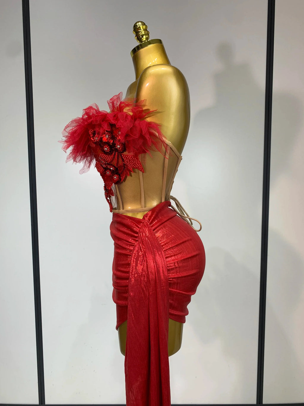 Women Sexy Two Pieces Set Beading Bodycon Mini Dress Nightclub Evening Party Celebrate Birthday Bar Singer Performance Costume