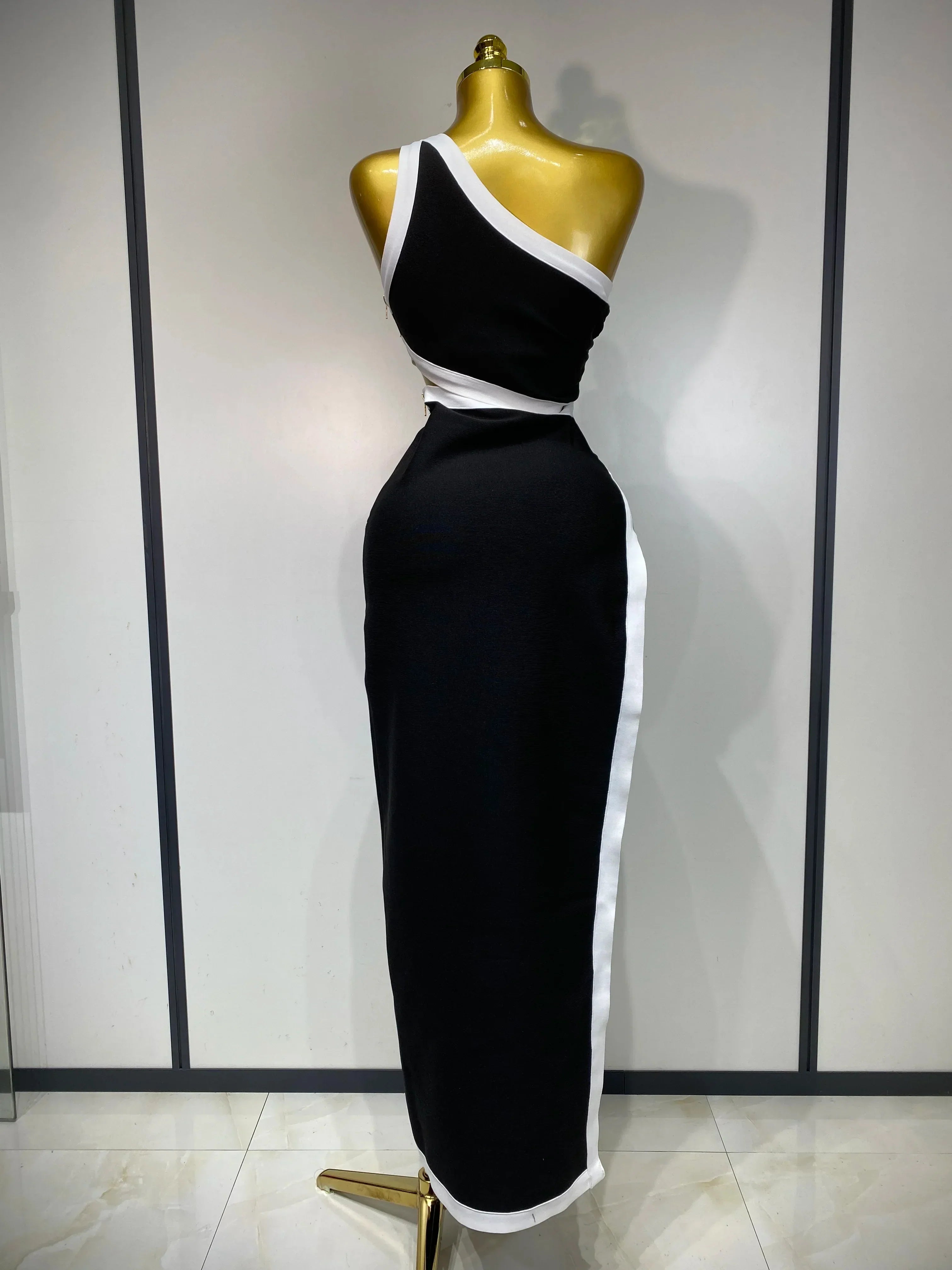 Women Celebrity Sexy One Shoulder Cut Out Split Maxi Long Bodycon Bandage Dress  Elegant Evening Club Birthday Party Dress