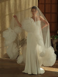 White Long Bridal Veil Flower Lace Wedding Veils For Evening Party Dress Women Girl Hair Accessories Brides Jewelry b