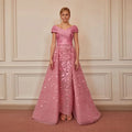 Elegant Pink Long Evening Dresses Women Off the Shoulder Appliqued Organza Formal Occasion Dress فساتين السهرة Pink