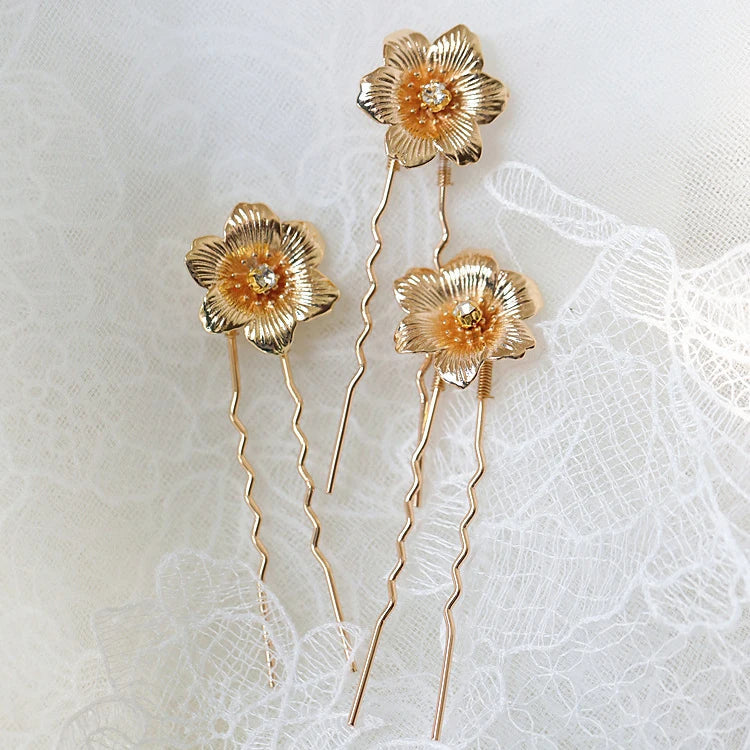 Bridal Jewelry Flower Head Pieces Pearl Hair Comb Pin Clip Vintage Gold Color Brides Bridesmaids Hairpin Wedding Accessories K04