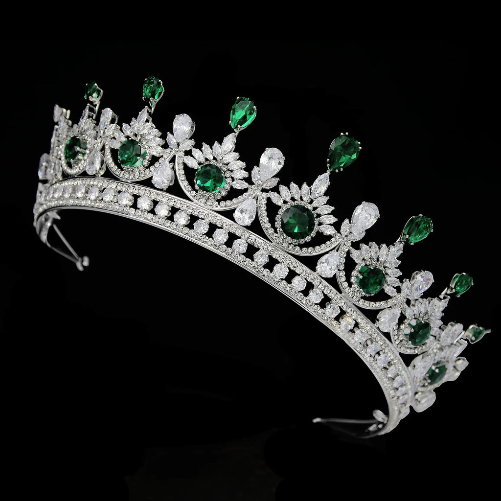 CZ Green Zirconia Tiaras and Crowns AAA Zircon Diadem For Brides Women Pageant Prom Wedding Accessories Bridal Hair Jewelry