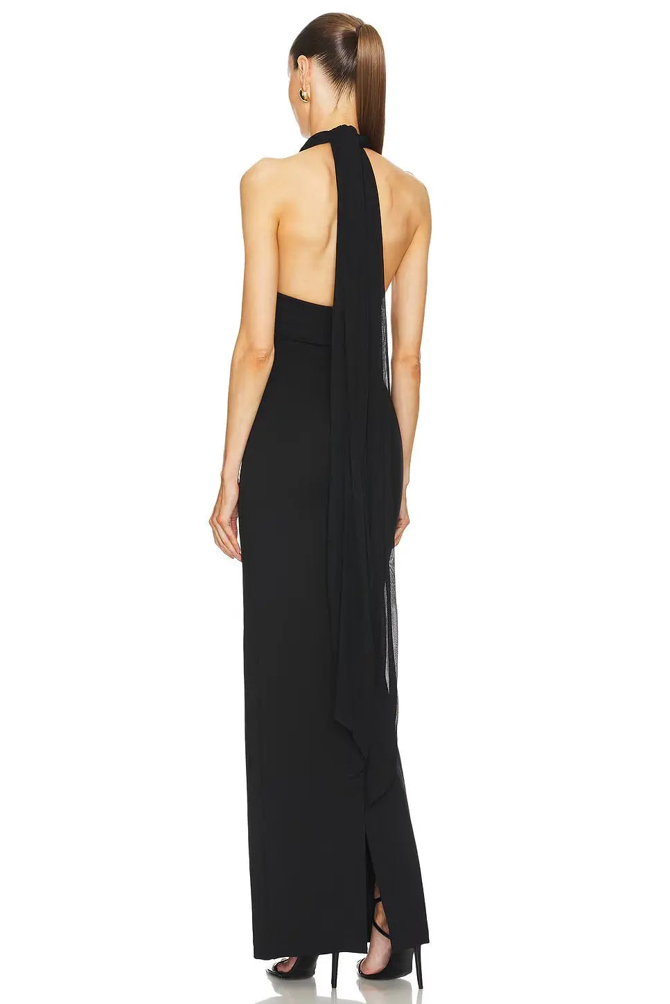 Long Ribbon Sexy V-Neck Sleeveless Halter Black Mini Ankle length Woman Birthday Party Dress Celebrity Evening Party Outfit