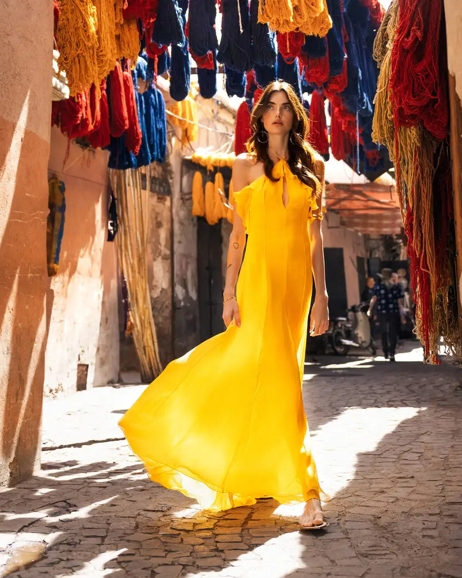 Summer Women Sexy Halter Chiffon Loose Long Dress Beach Style Vacation Casual Birthday Party Outfit Vestido