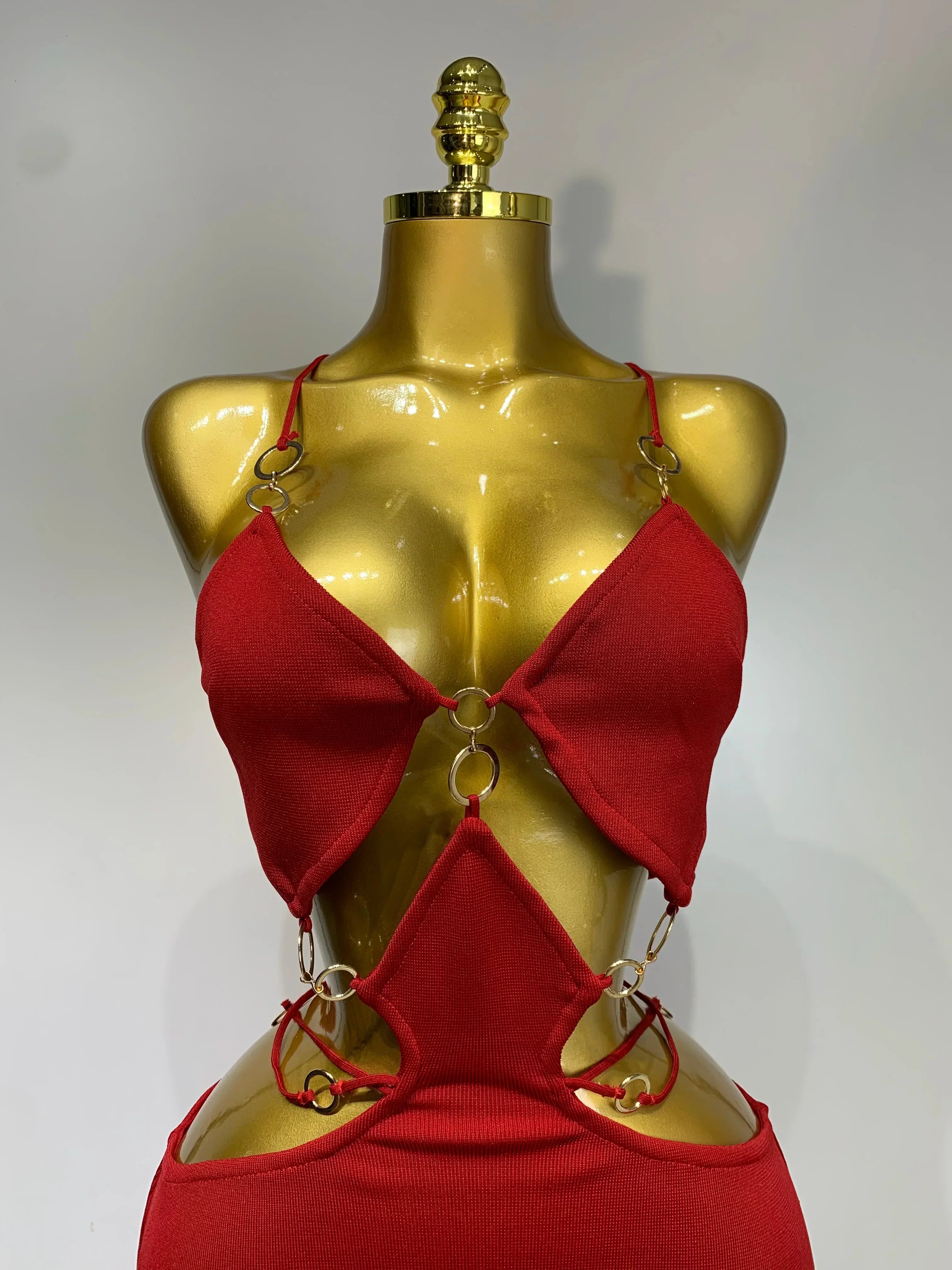 Women Sleeveless Sexy Halter Hollow Out Black Red Bodycon Long Bandage Dress  Celebate Elegant Luxury Birthday Club Dress