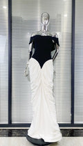 Women Sexy Slash Neck Off the Shoulder Laced-up Bodycon Floor-length Dress Evening Party Celebrate Cocktail Outfit WHITE