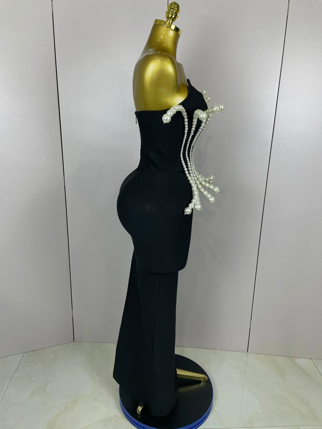 Sexy Strapless Pearl Beading Bodycon Long Bandage Dress  Women Fashion Elegant Evening Party Luxury Birthday Dresses
