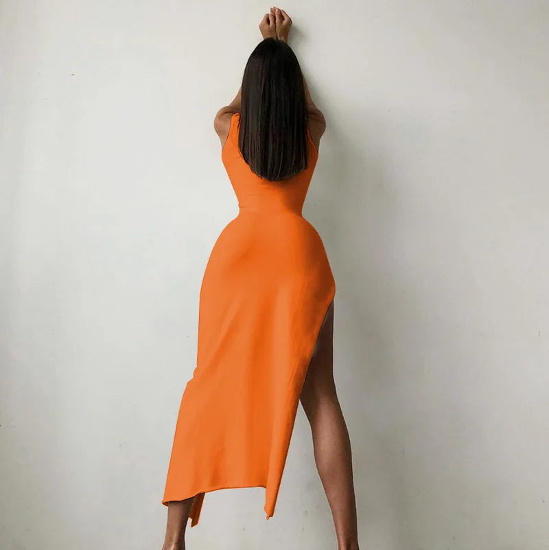Slit Turtleneck Bodycon Midi Party Dress
