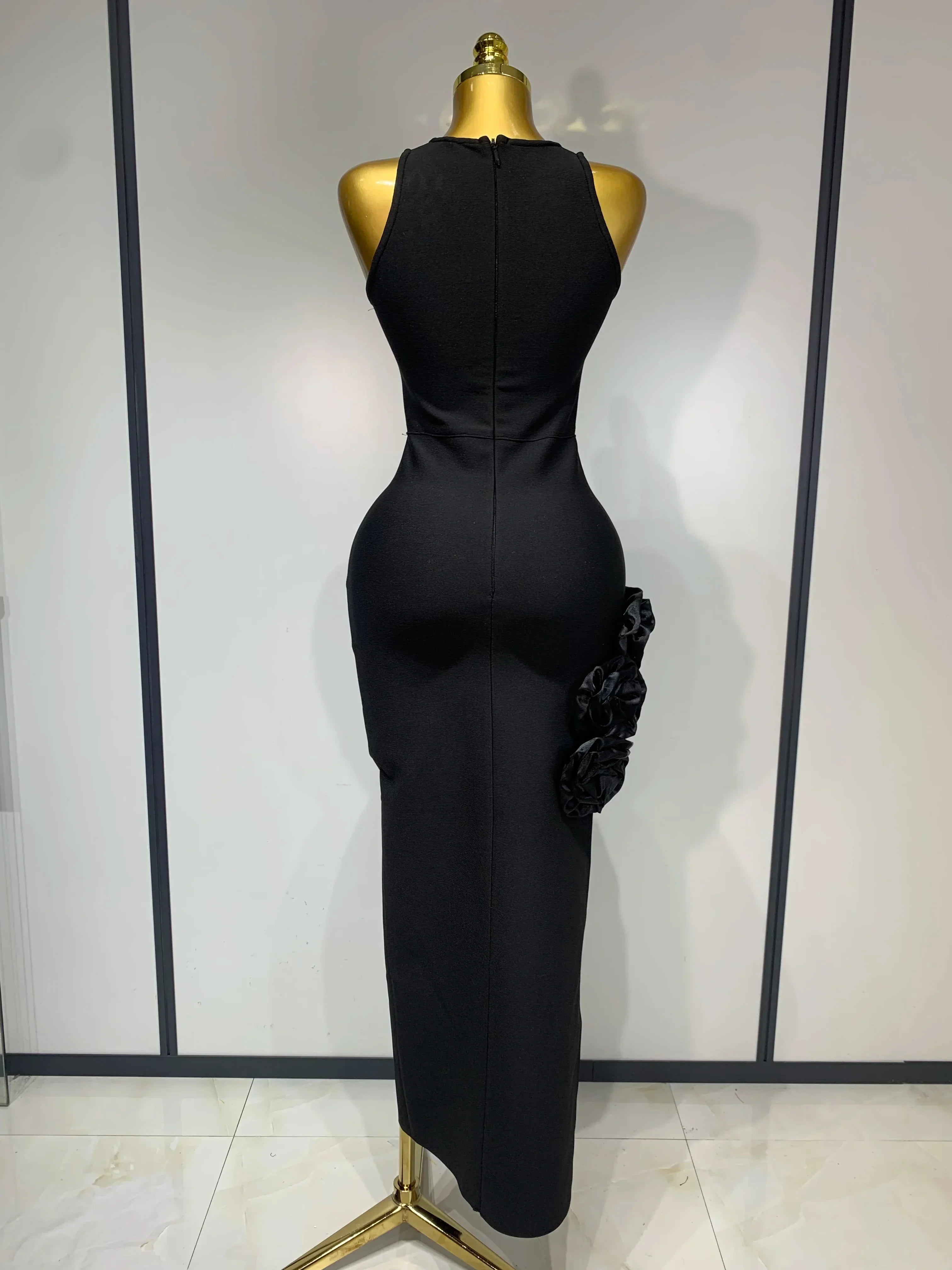 Women Fashion Celebrity Sexy Applique Black Long Bodycon Bandage Dress  Elegant Evening Party Club Luxury Birthday Dresses