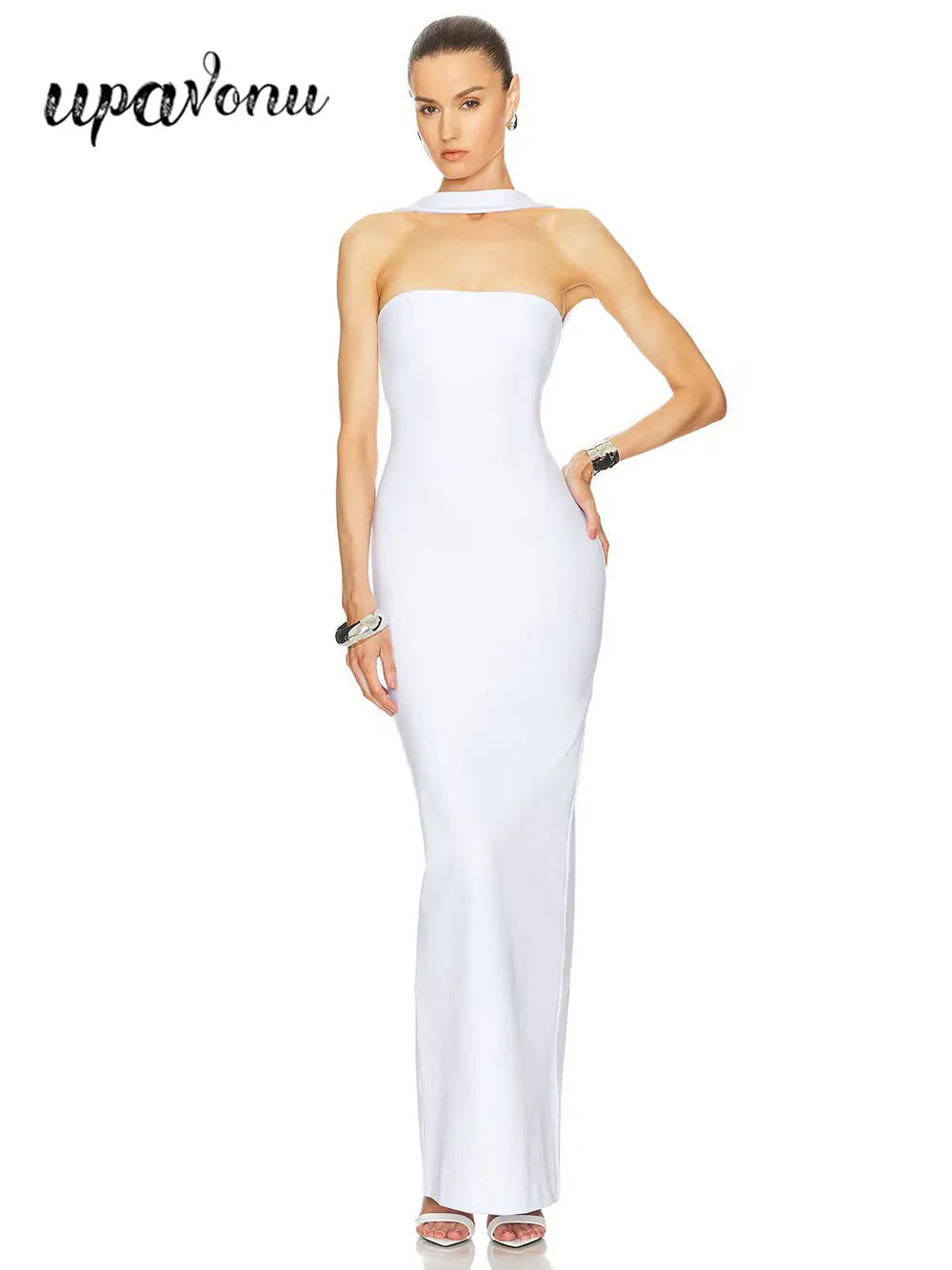 2024 Sexy Women Maxi Dress Fashion Slips Sleeveless Bodycon Off Back Long Bandage Dress Celebrity Cocktail Evening Party Vestido