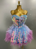 Sparkly Black Sequins Two Pieces Set Women Party Evening Prom Celebrate Birthday Dress Nightclub Photo Shoot Stage Costume Pink