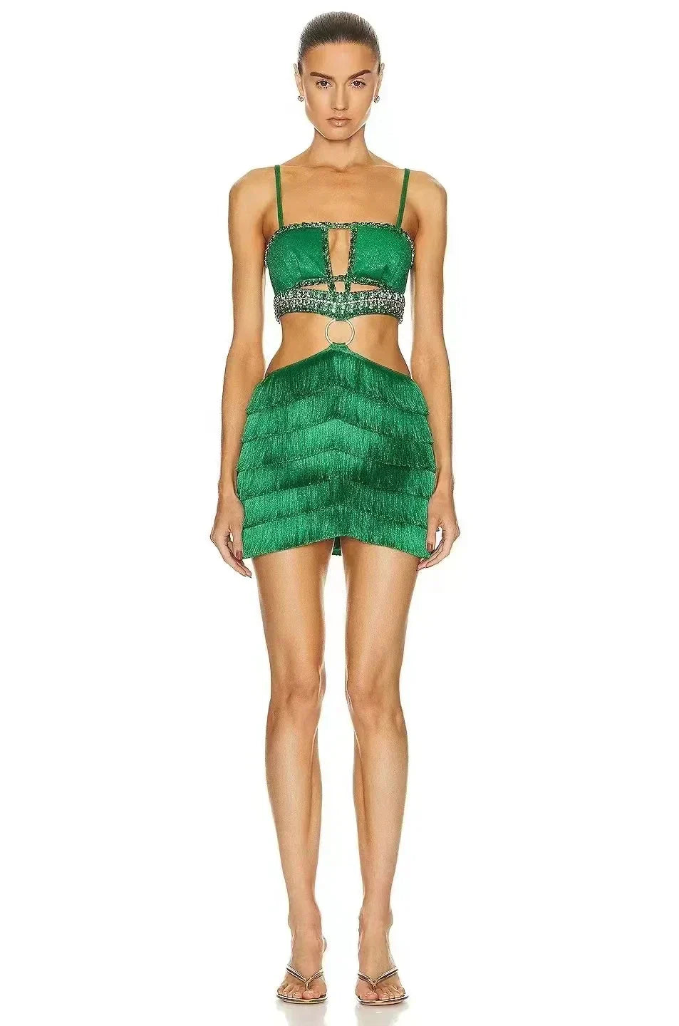 Stylish Tassel Sexy Hollow Out Spaghetti Strap Mini EvenDress  Summer Holiday Vocation Vestido Music festival Outfit