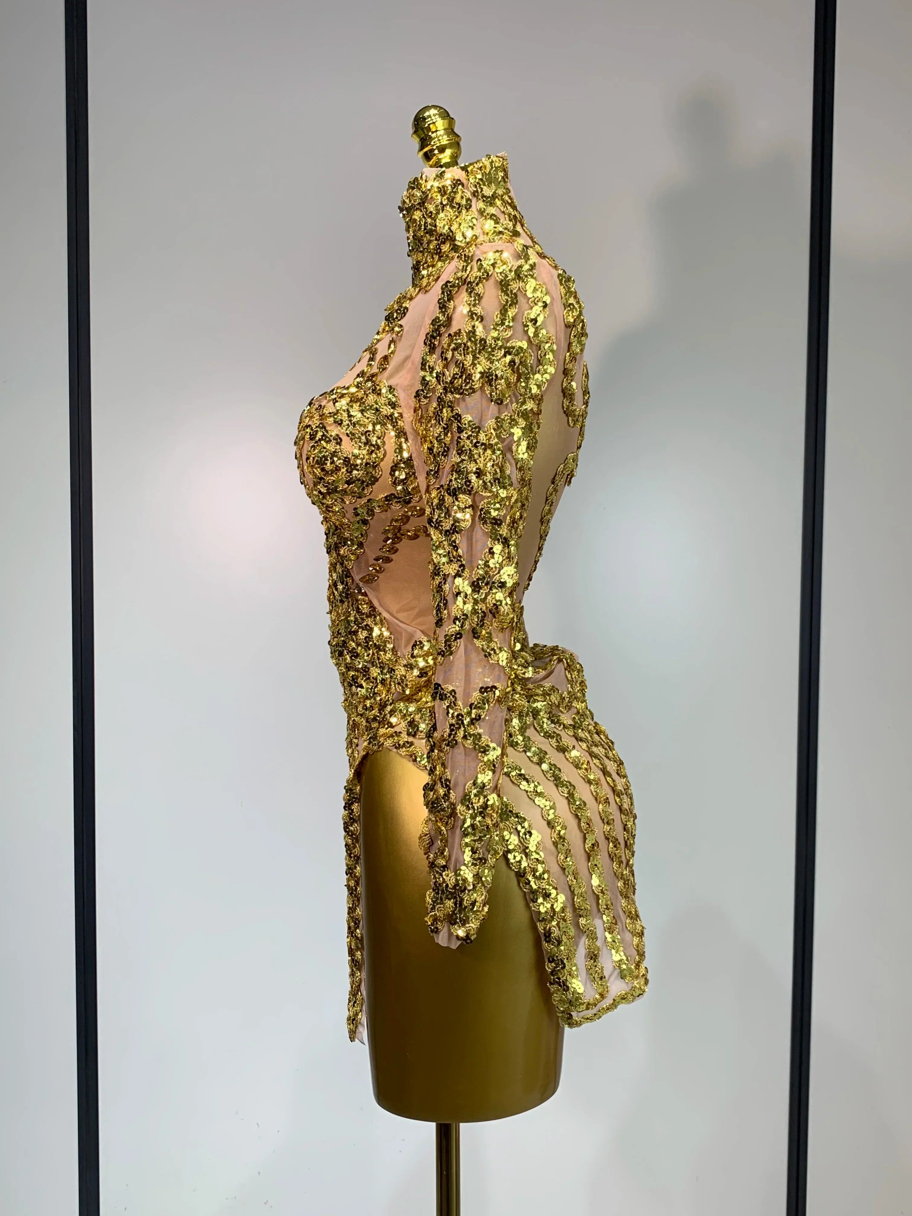 Women Long Sleeve Sexy Shinning Sequins Bodycon Mini Dress Mesh See Through Celebrate Birthday Evening Party Club Stage Outfit