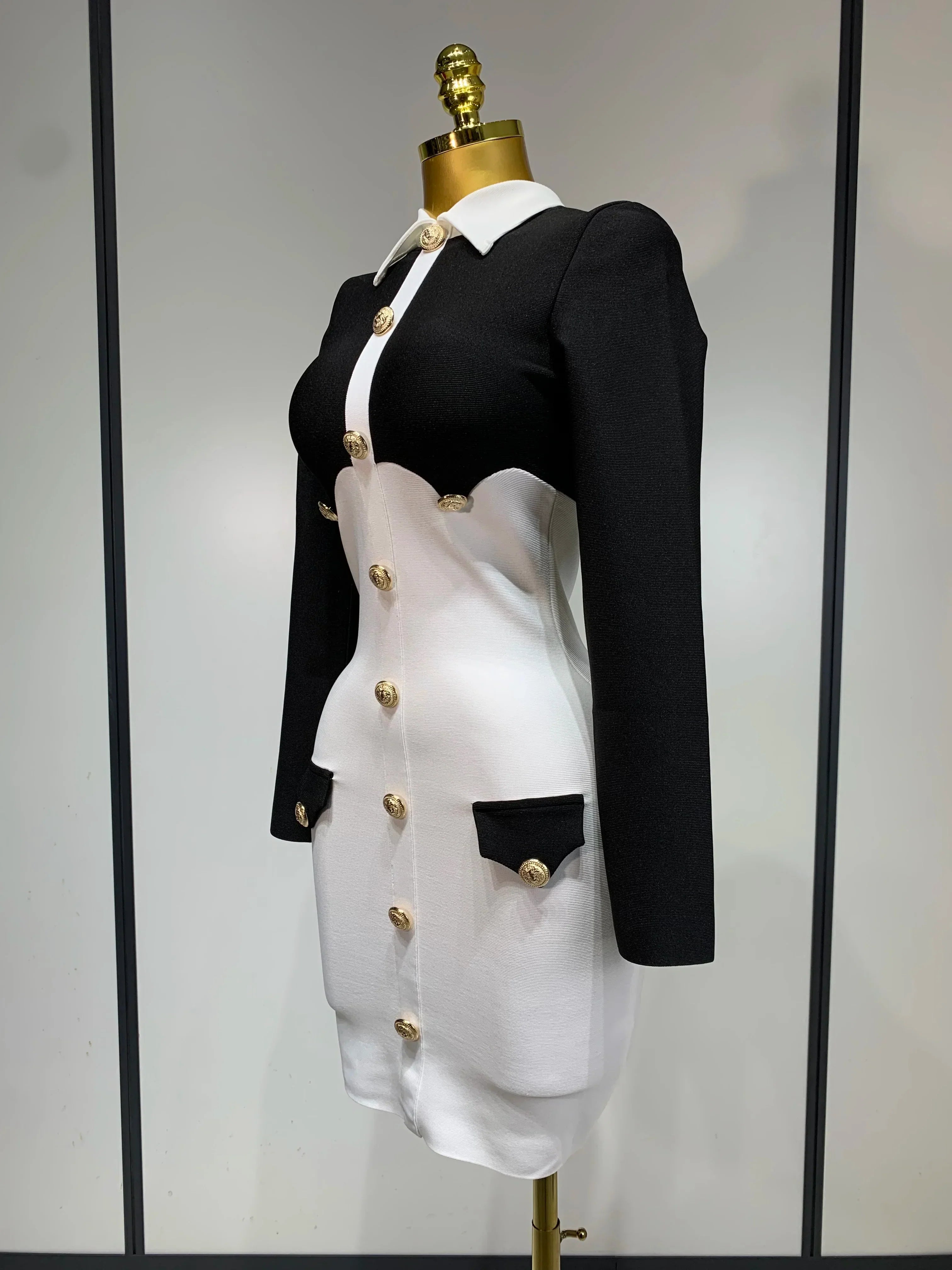 Women Long Sleeve Elastic Bodycon Short Bandage Dress  High Street Office Lady Formal Elegant Business Club Party Dresses