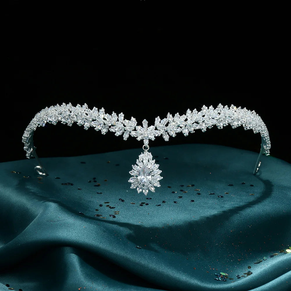 Bridal Hair Jewelry CZ Zircon Tiara Headband Cubic Zirconia Headpiece Crown For Brides Women Prom Headdress Wedding Accessories a