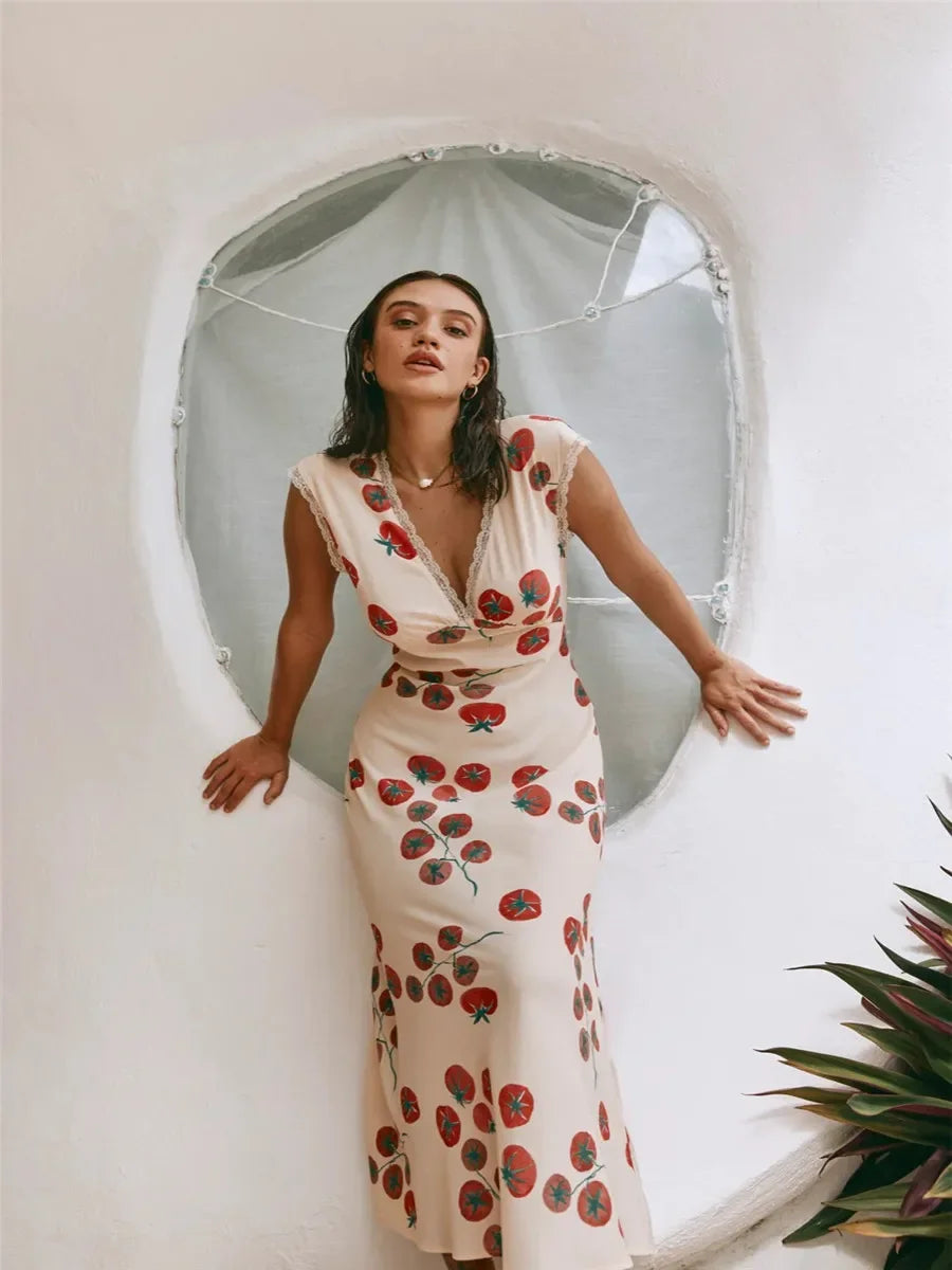 Vneck Laceup Sleeveless Floral Dress