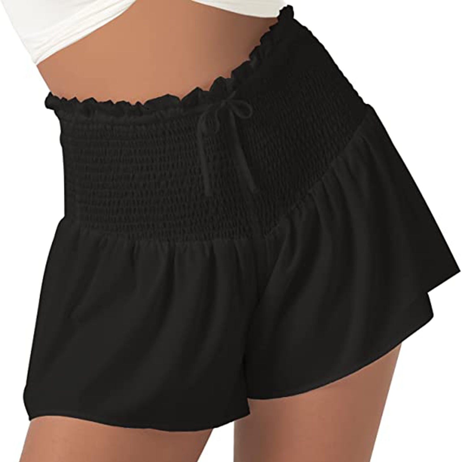 Women High Waist Loose Shorts Sports Drawstrings Floral Print Beach Shorts
