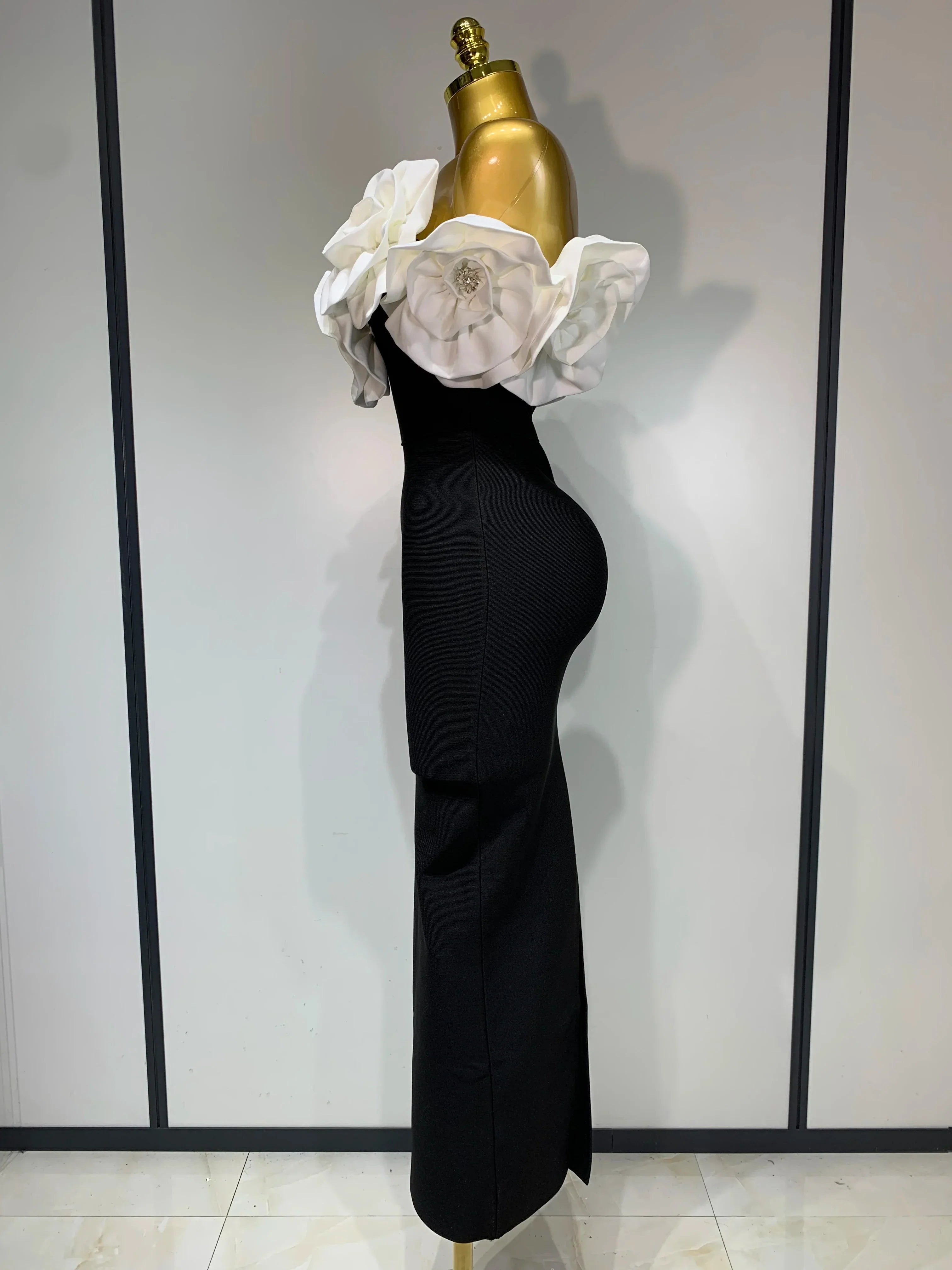 Women Sexy Off Shoulder Flower Diamonds Long Bodycon Bandage Dress Celebrity Elegant Evening Luxury Birthday Party Dresses