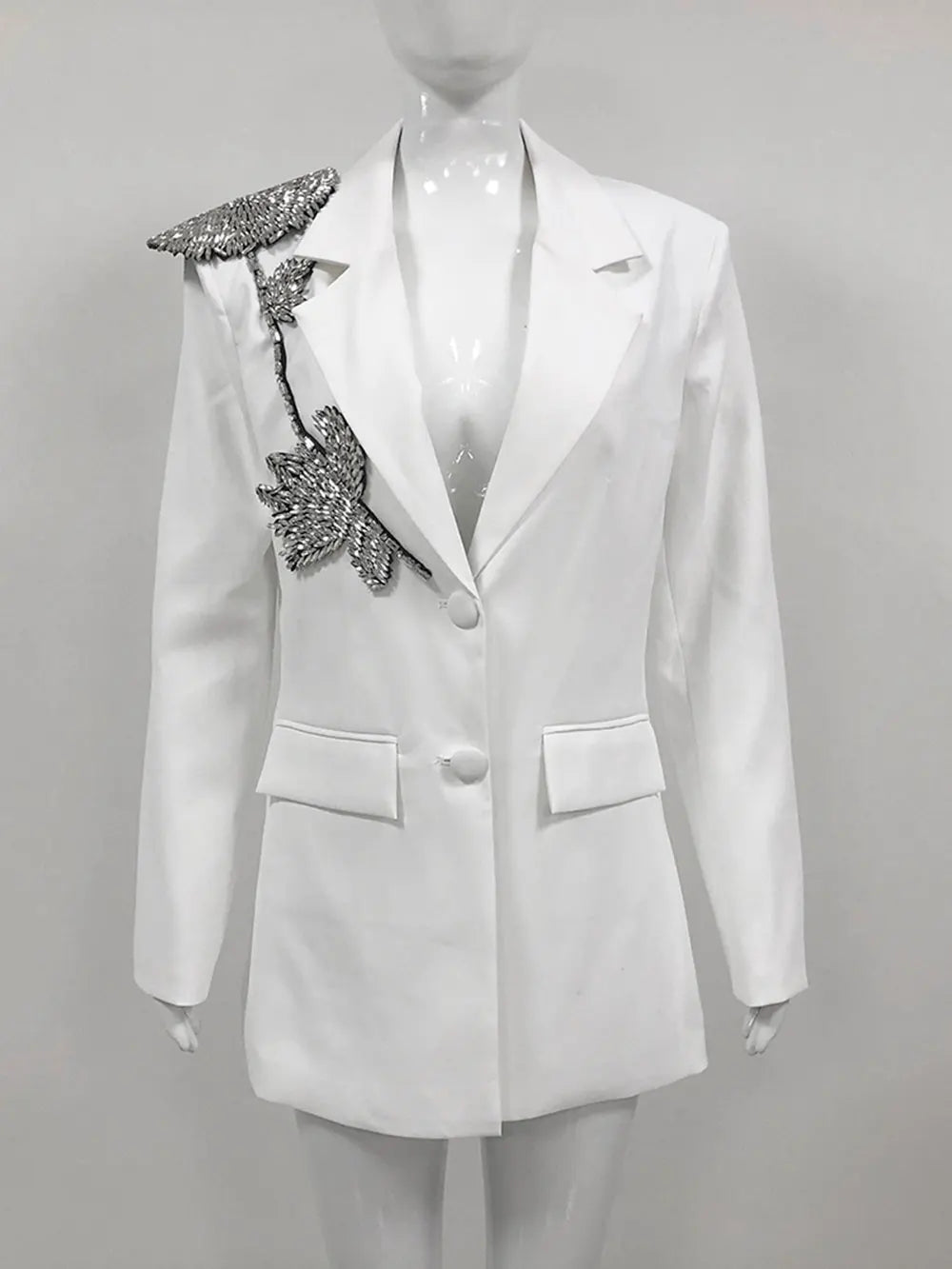 Elegant Women Office OL Blazer Polo Collar Long Sleeve Slim Fit Single breasted Stereoscopic Water Diamond Flower Suit Coat