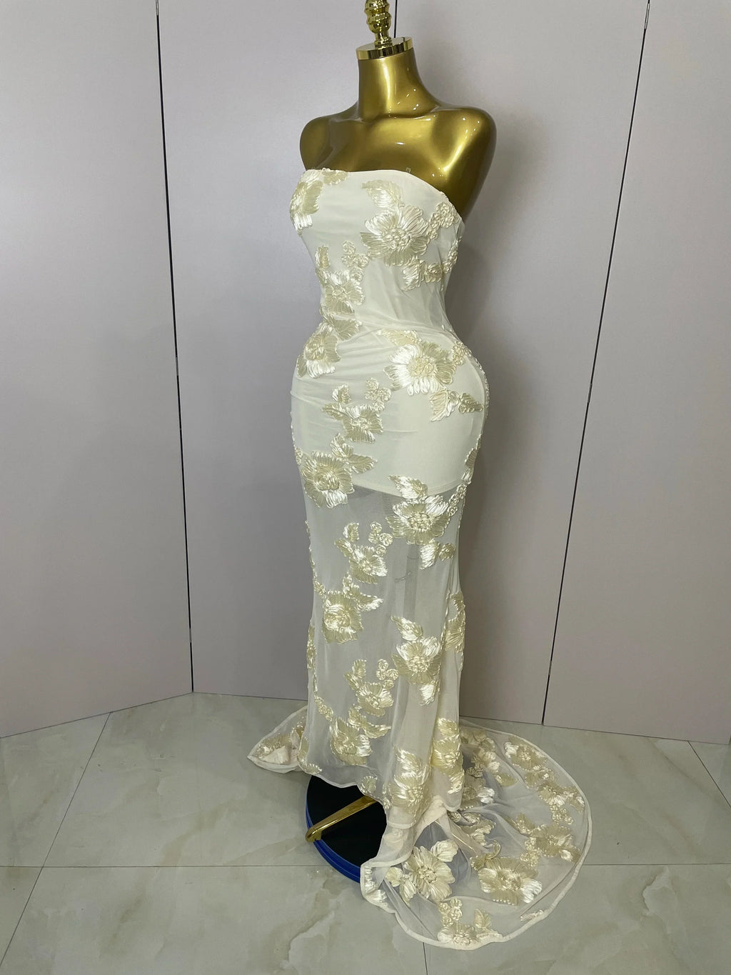 Women Sexy Strapless Embroidery Floor-length Maxi Dress Celebrate Evening Party Prom Cocktail Outfit