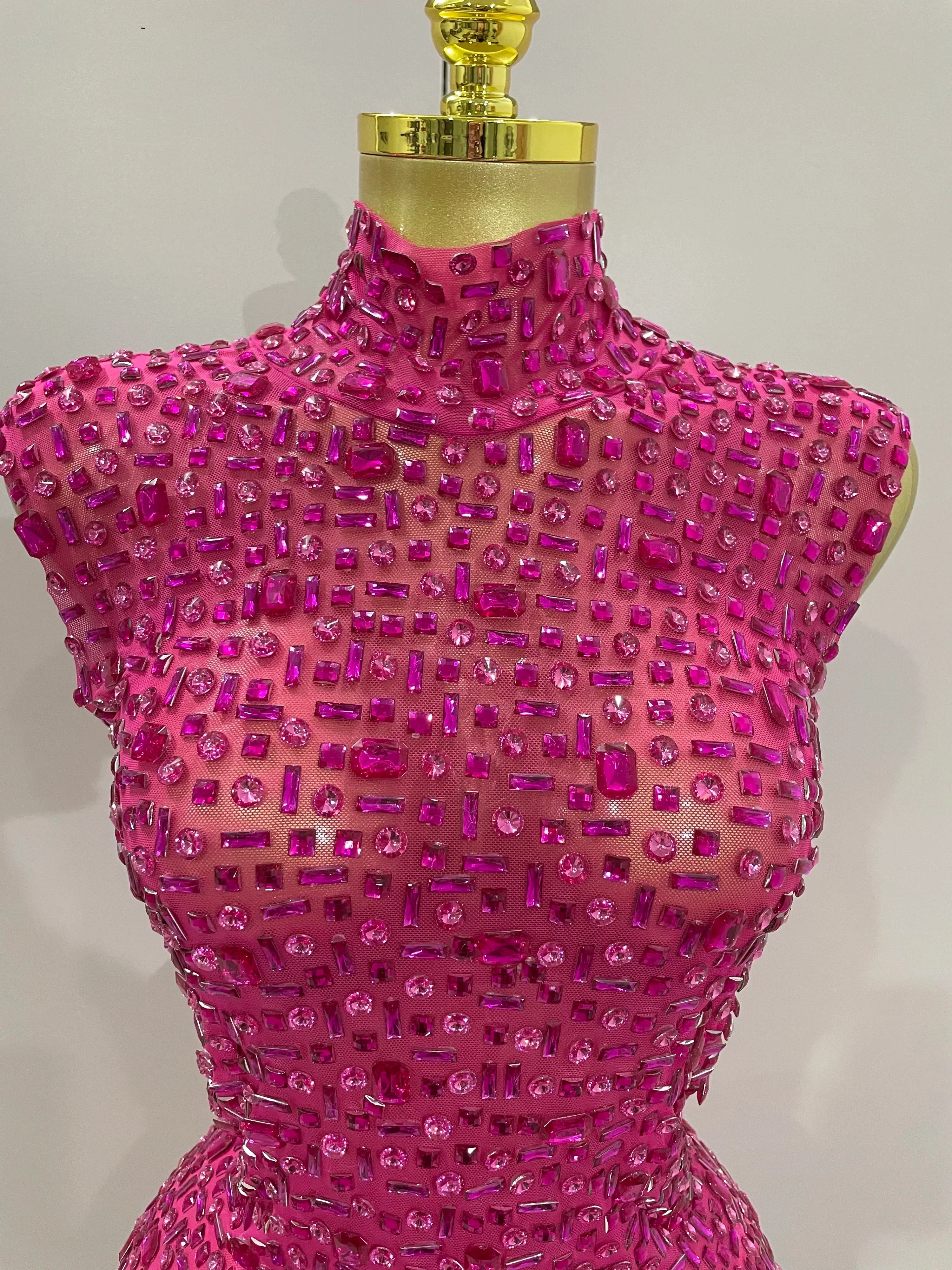 Sexy Sparkly Crystal Diamonds Mesh See Through Long Dress  Women Elegant Party Costume Singer Stage Performance Outfit
