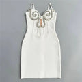 Women Sleeveless Sexy Strap Shinning Crystal Bodycon Mini Bandage Dress Nightclub Party Girls' Vacation Outfit WHITE