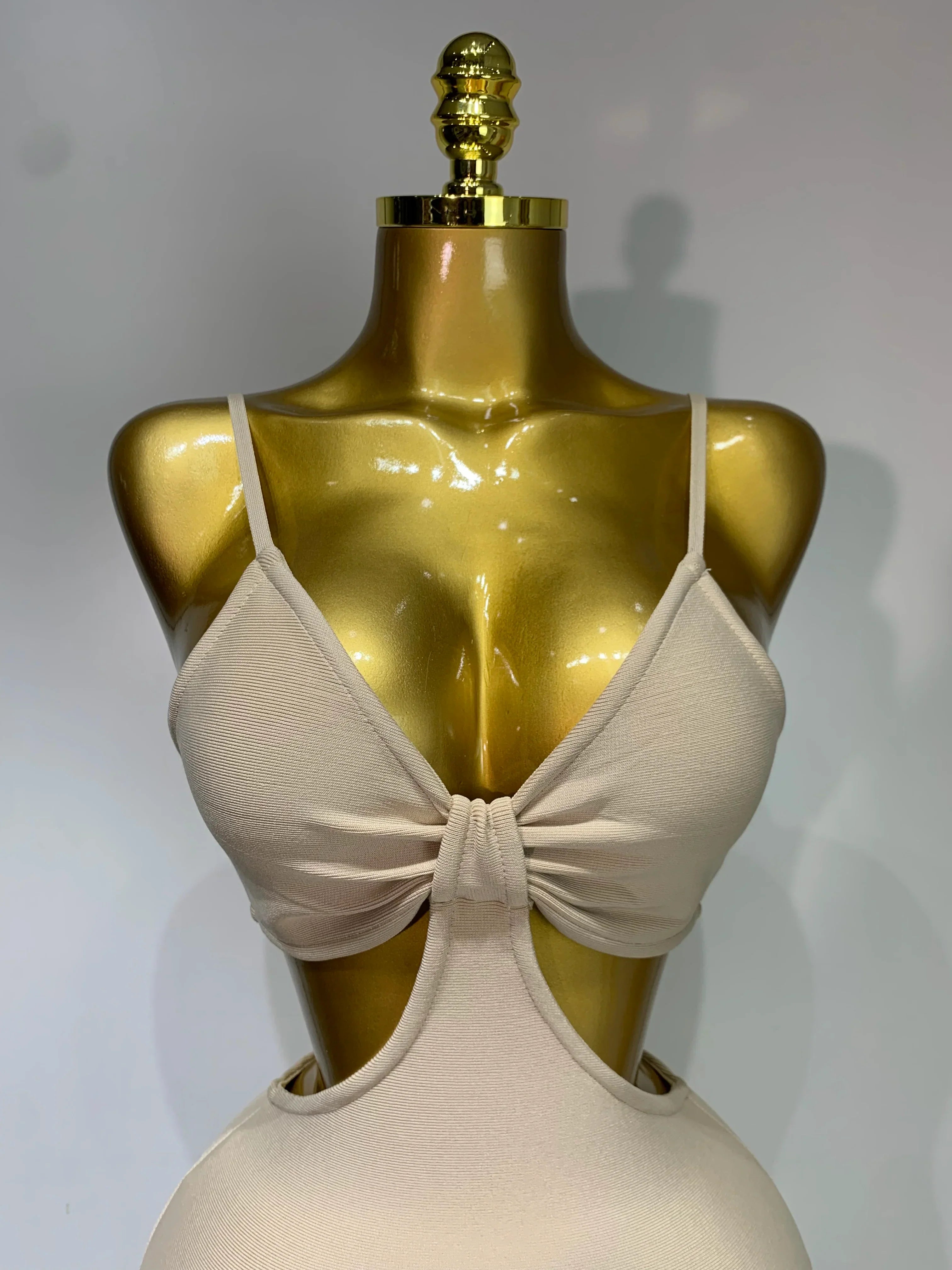 Women Sexy V Neck Backless Khaki Bodycon Bandage Dress Celebrity Elegant Evening Club Party Luxury Birthday Dress