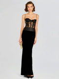 Black Women Sexy Strap Lace Fashion Bodycon Long Maxi Dress Celebrate Birthday Vacation Cocktail Outfit Vestido black