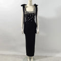 Ladies Sparkling Luxury Diamond Spaghetti Strap Backless Design Sleeveless Sexy Maxi Bandage Dress Celebrity Evening Party Gowns black