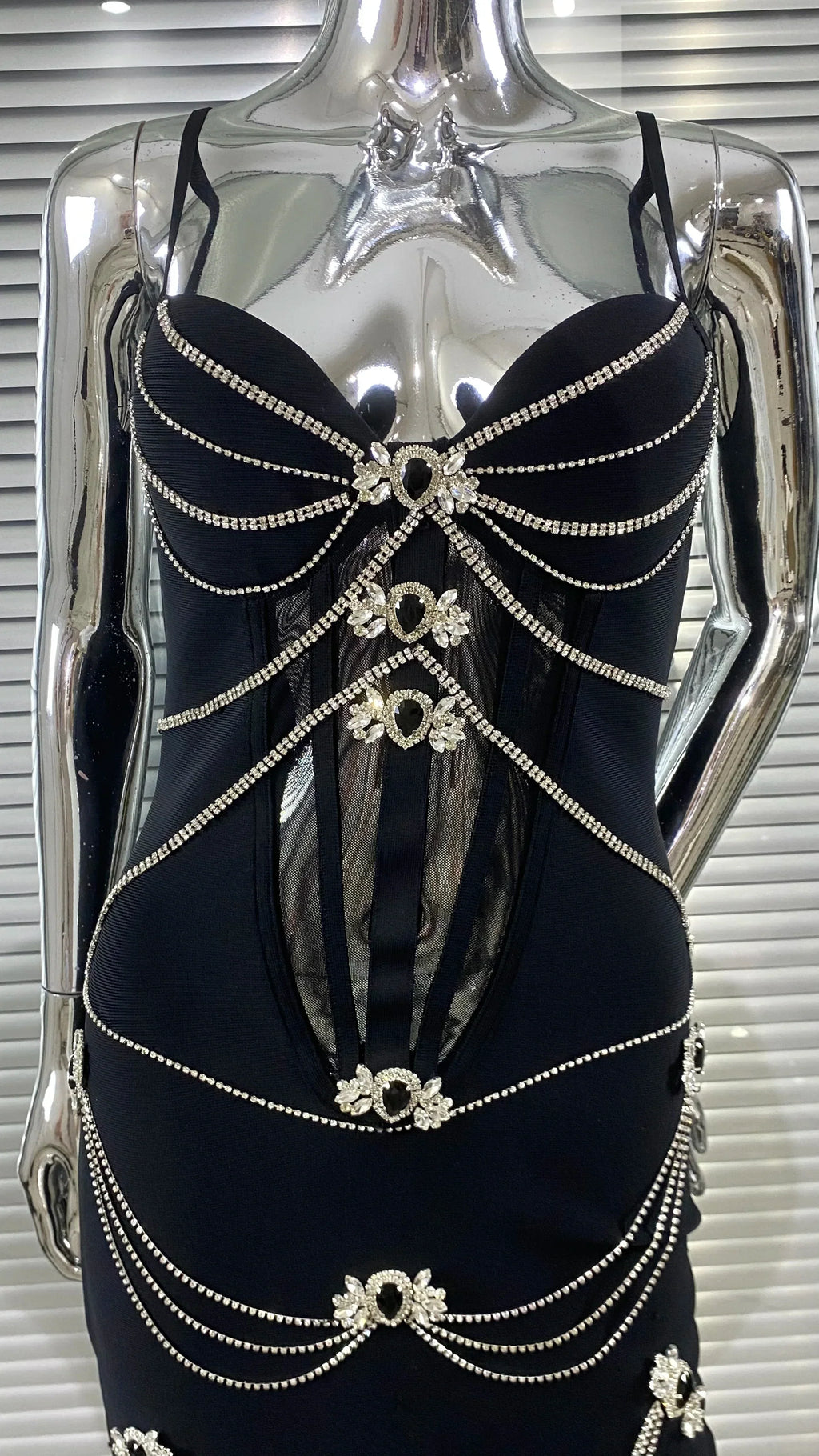 Luxury Woman Haute Couture Evening Dress Sparkling Diamonds Strapless Black Ankle Length Bandage Dress Birthday Party Outfit