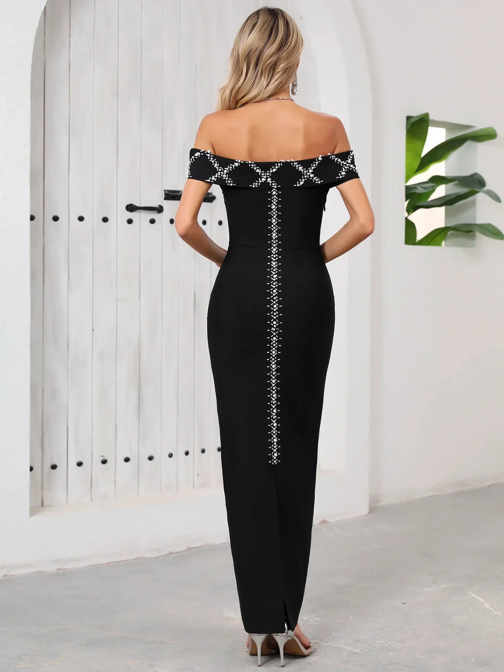 Women Sexy Slash Neck Off the Shoulder Shinning Diamond Bodycon Long Bandage Dress Elegant Evening Party Dress