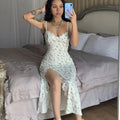 Slip Slit Midi Ruffle Floral Dress