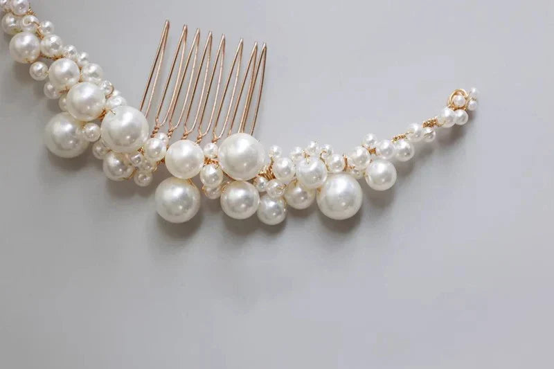 Pearl Beads Hair Comb Pin Clip For Brides Party Dinner Dress Long Hairpins Head Piece Wedding Accessories Bridal Hair Jewelry gold color a
