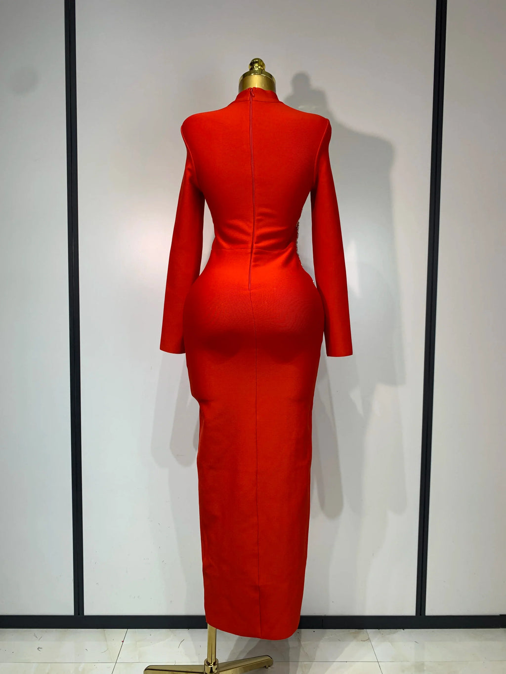 Sparkly Rhinestone Long Sleeve Red Bodycon Bandage Dress Women Wedding Evening Club Party Prom Gowns Luxury Birthday Dresses