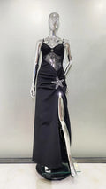2024 Starfish Sexy See Through Mesh Patchwork Bandage Spaghetti Strap Floor Length Dress Evening Dress Celebrity Party Outfit black