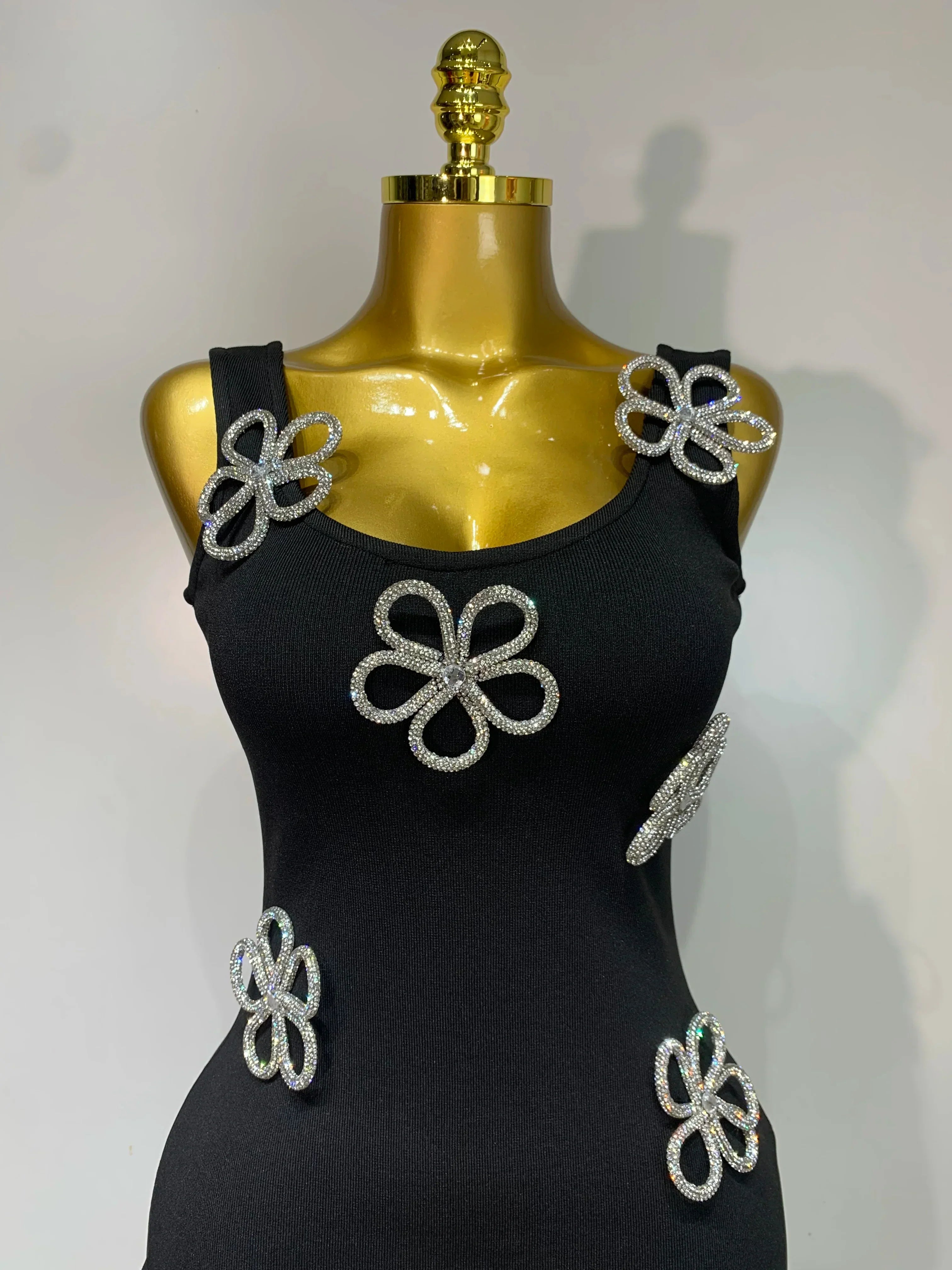 Women Celebrity Sexy Diamonds Flower Black Long Bodycon Bandage Dress  Elegant Evening Club Party Luxury Birthday Dresses