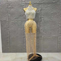 STOCK Fashion Women Sleeveless Sexy Beading Mesh See Through 2 Pieces Bodycon Dress Celebrate Nightclub Party Outfit Vestido Champagne