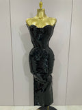 Black Shiny Sequin Sexy Chest Wrapped Dress Women Fashion Eveing Celebrate Birthday Party Stage Costume black