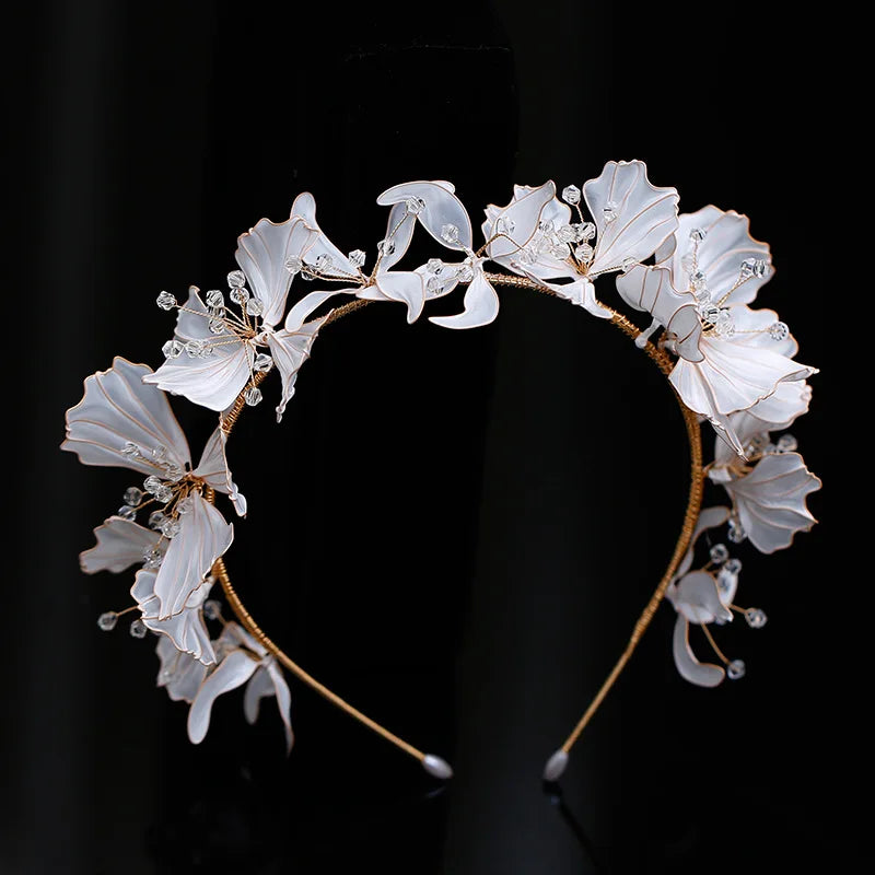 Wedding Hair Accessories Flower Leaf Headband Hairband Brides Women Girl Headpieces Gold Color Headwear Headdress Bridal Jewelry