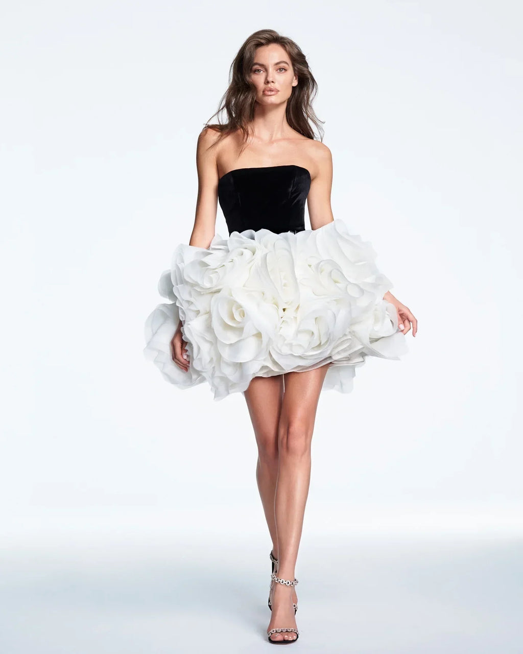 New Summer Women Sexy Strapless Ball Gown Mini Cute Dress Big Florals Celebrate Birthday Party Photo Shoot Outfit black