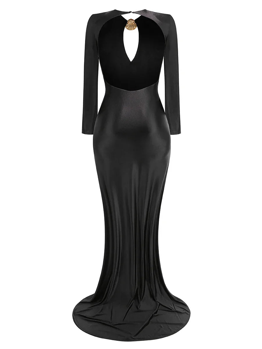 Women Long Sleeve Sexy Keyholes Bodycon Floor-length Dress Elegant Evening Party Prom Runway Fashion Dress